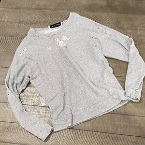 IRO Jeans Distressed Heather Gray Long Sleeve Sweatshirt